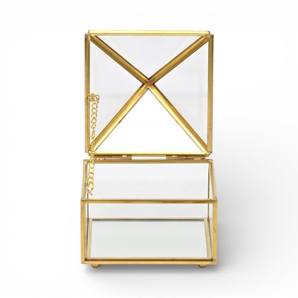 4" Gold Glass Mirrored Accessory Box With Metal Accents