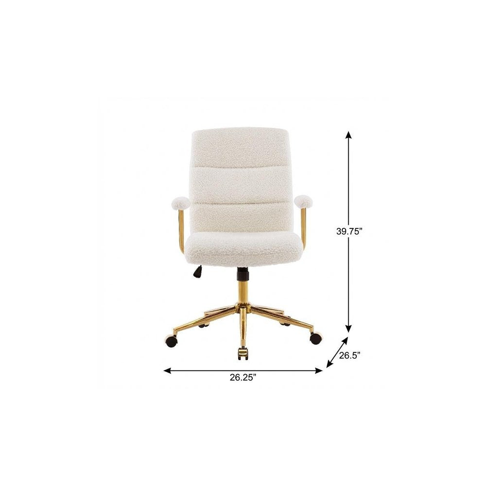 White Adjustable Height Swivel Rolling Executive Office Chair on a white background