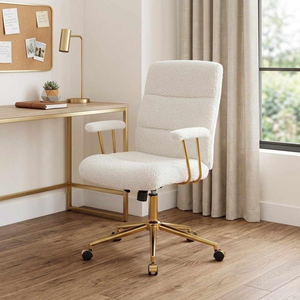 White Adjustable Height Swivel Rolling Executive Office Chair in a home interior