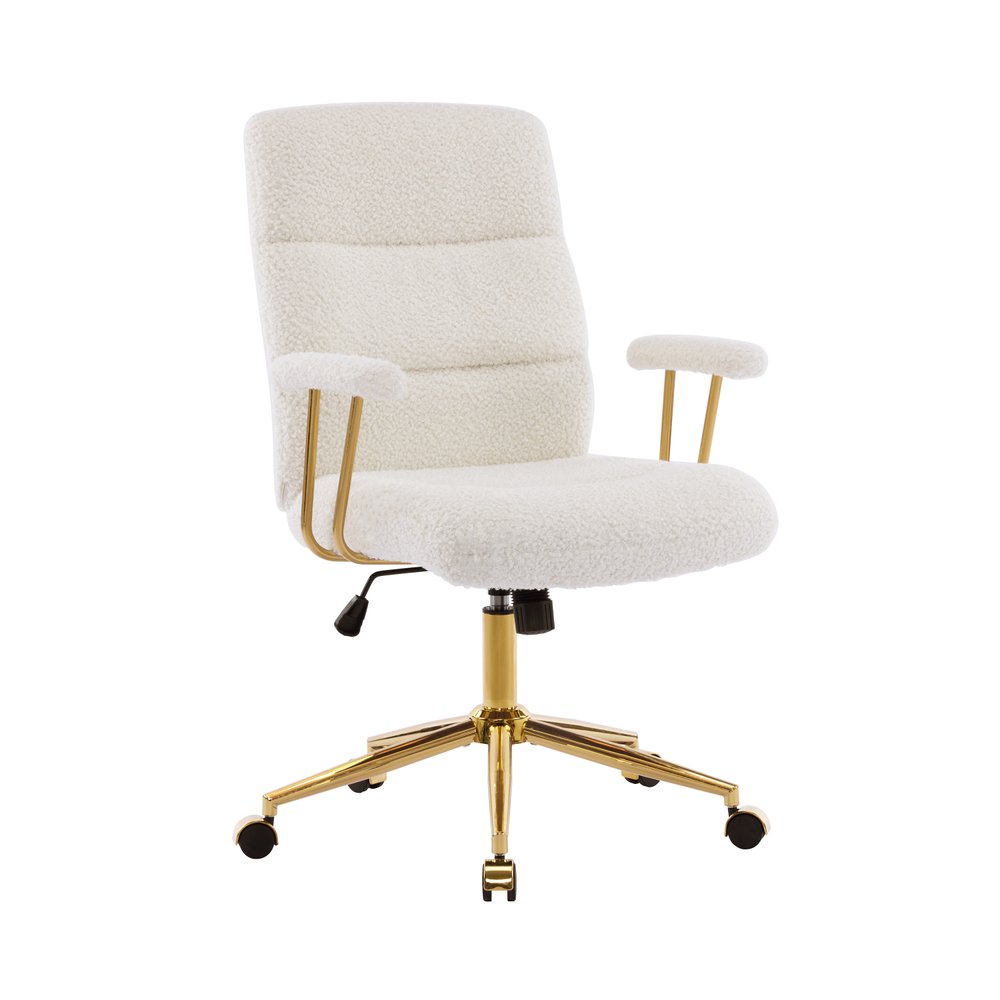 White Adjustable Height Swivel Rolling Executive Office Chair on a white background