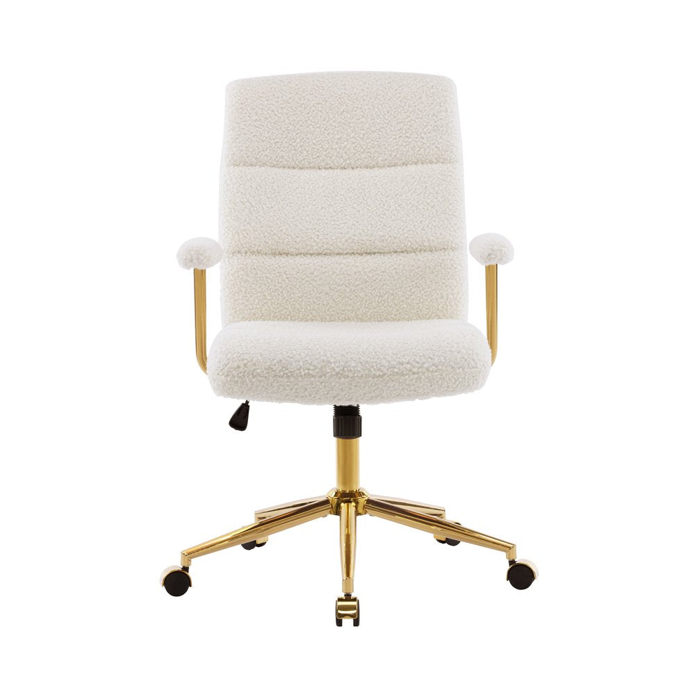 White Adjustable Height Swivel Rolling Executive Office Chair on a white background