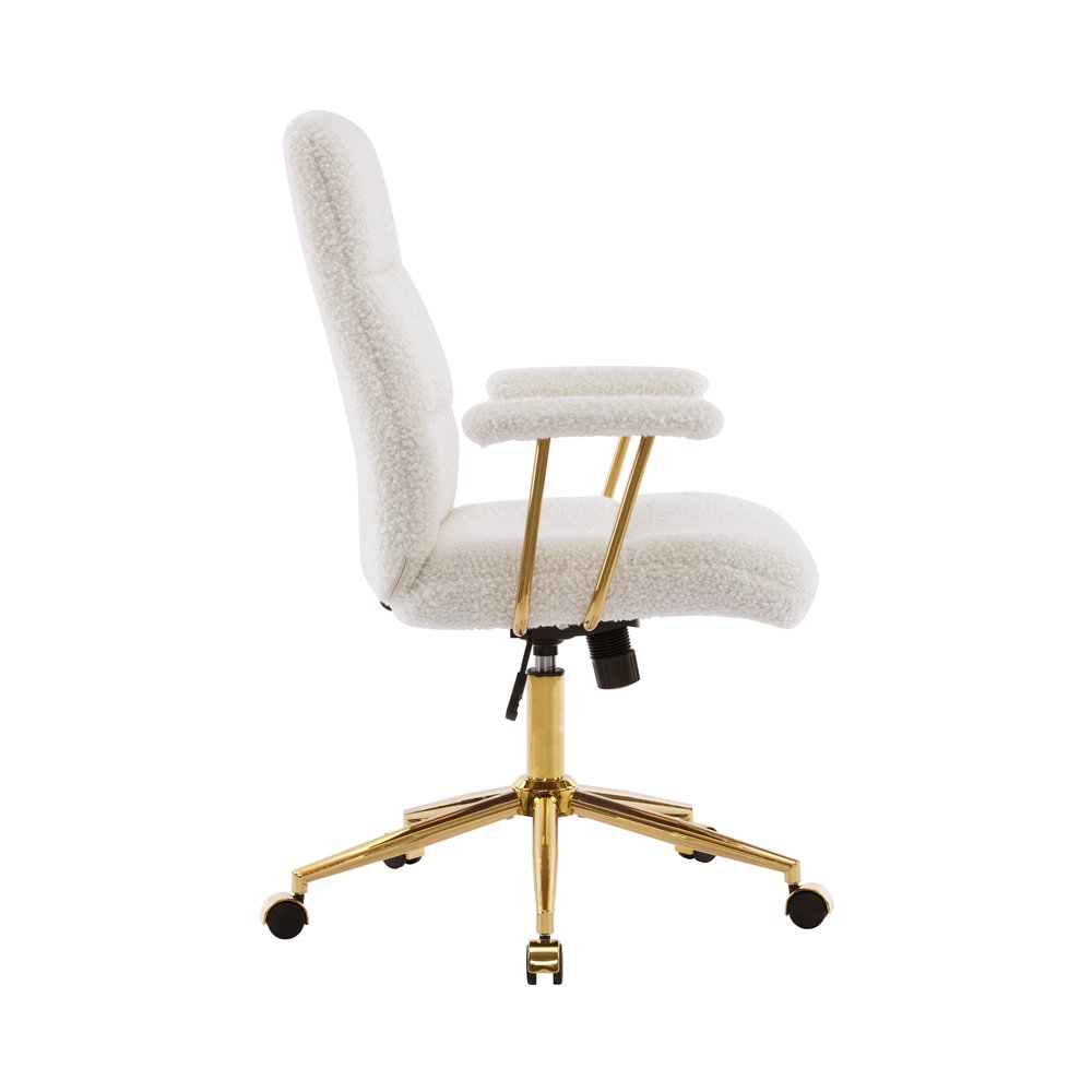 White Adjustable Height Swivel Rolling Executive Office Chair on a white background