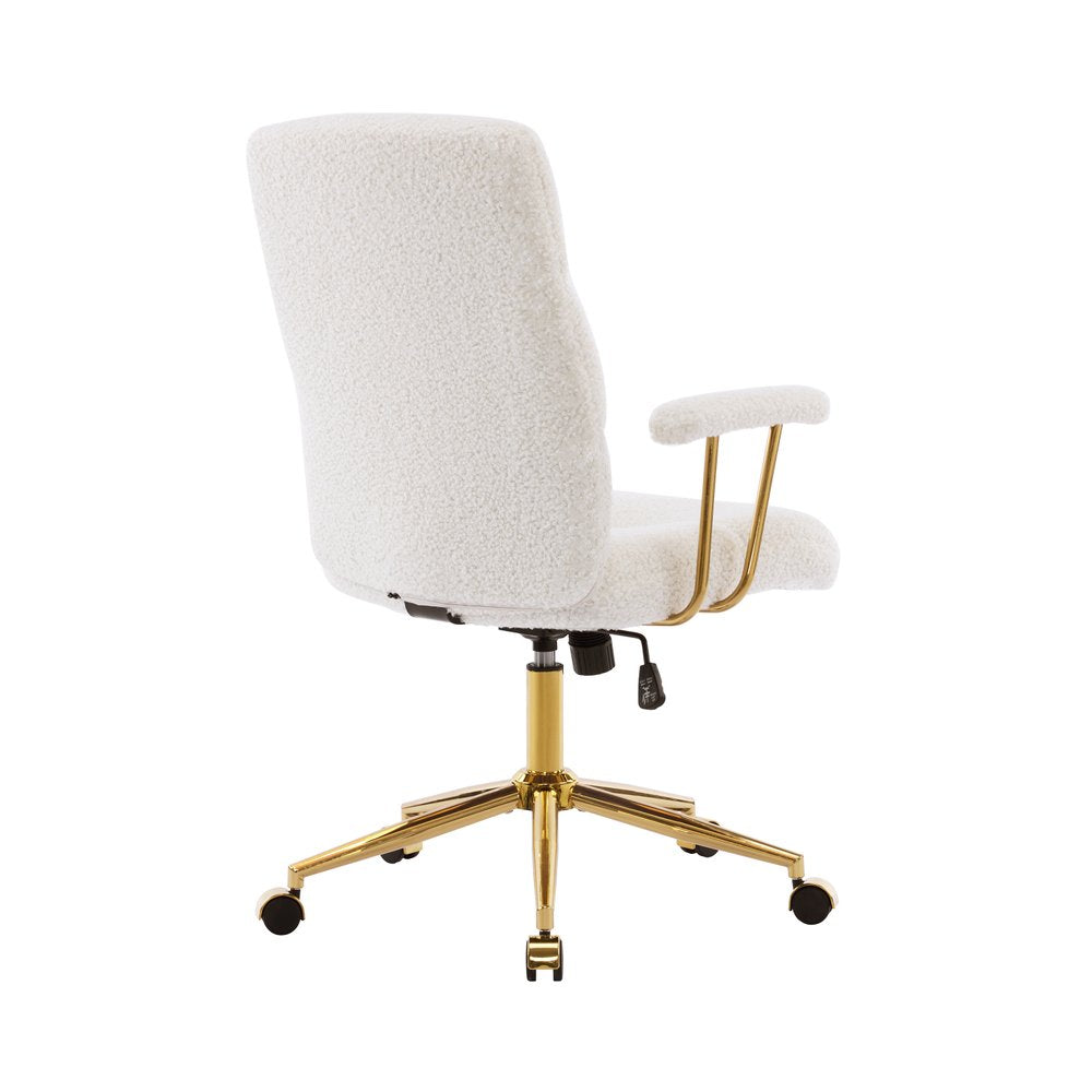 White Adjustable Height Swivel Rolling Executive Office Chair on a white background