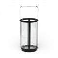 9" Clear And Black Glass And Metal Tabletop Lantern Candle Holder