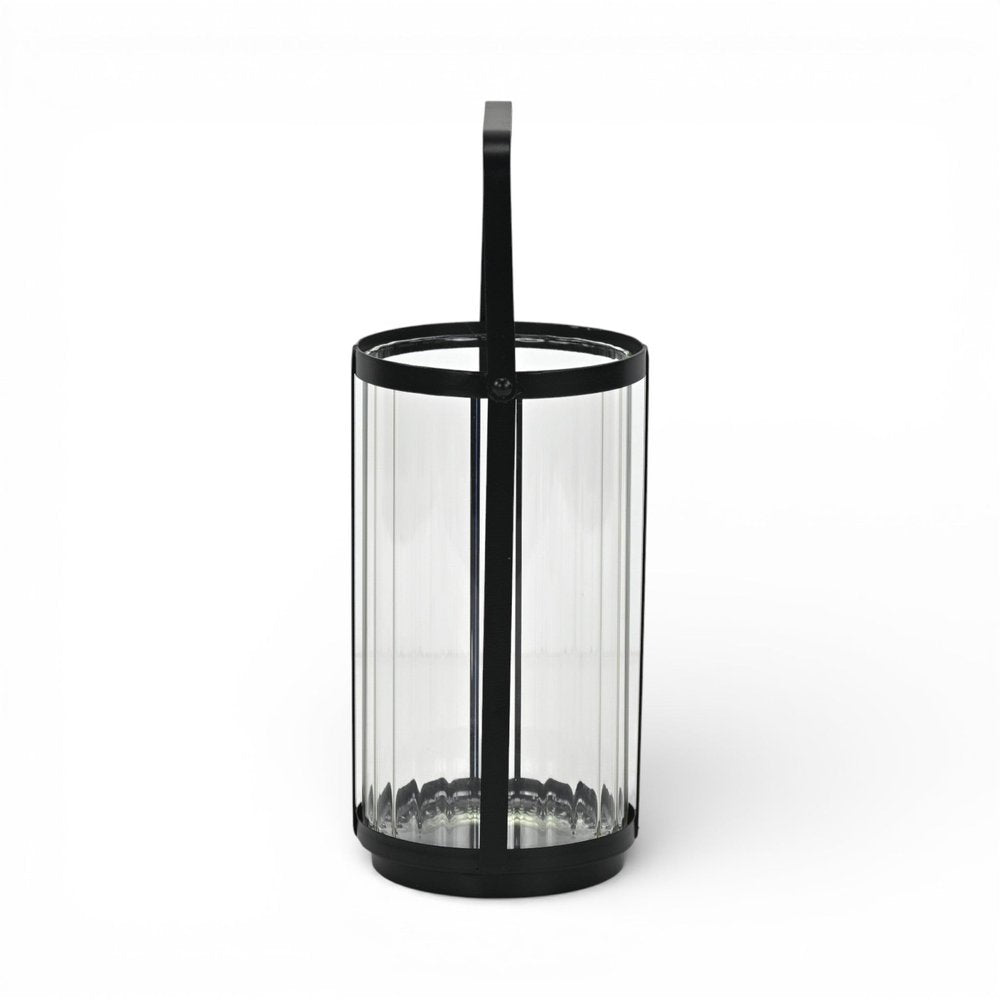9" Clear And Black Glass And Metal Tabletop Lantern Candle Holder