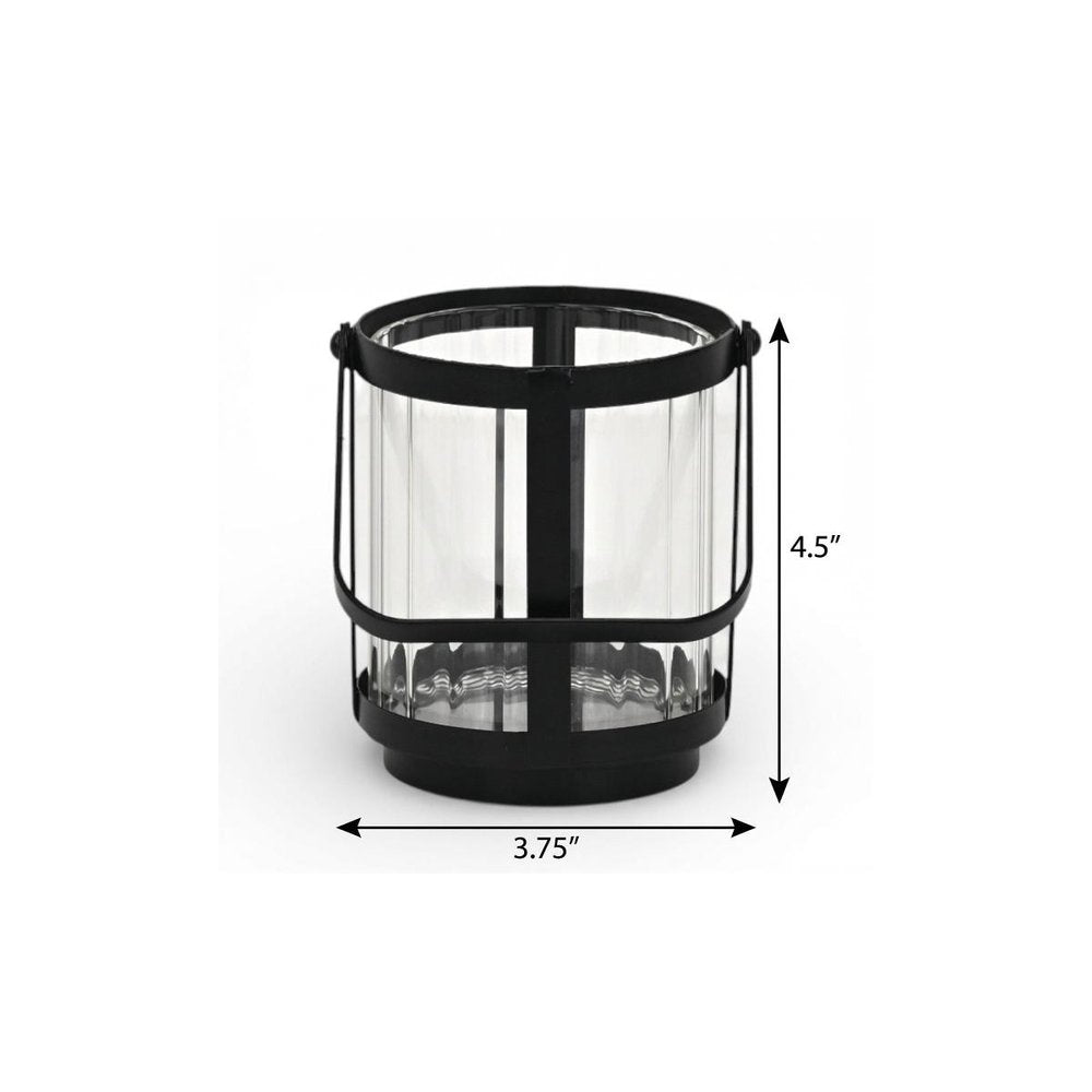 5" Clear And Black Glass And Metal Tabletop Lantern Candle Holder