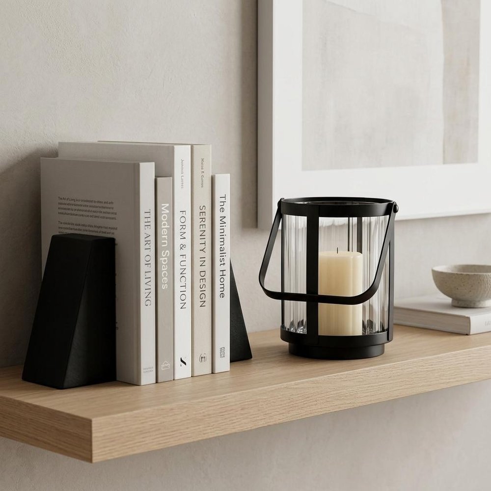5" Clear And Black Glass And Metal Tabletop Lantern Candle Holder