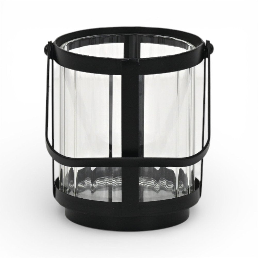 5" Clear And Black Glass And Metal Tabletop Lantern Candle Holder