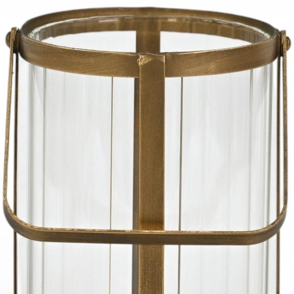 9" Gold Glass Tabletop Lantern Candle Holder