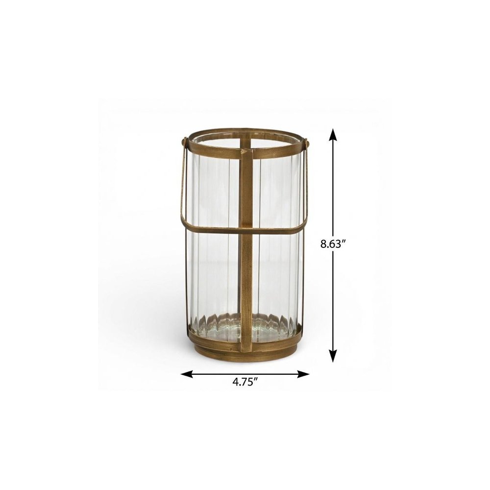 9" Gold Glass Tabletop Lantern Candle Holder