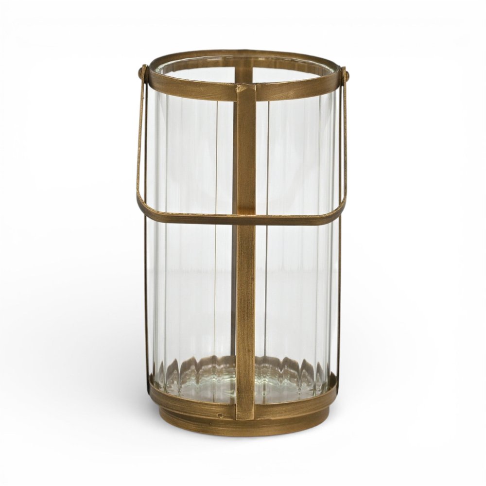 9" Gold Glass Tabletop Lantern Candle Holder on a white background