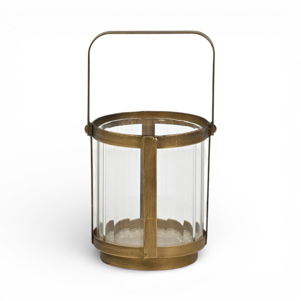 5" Gold Glass Tabletop Lantern Candle Holder