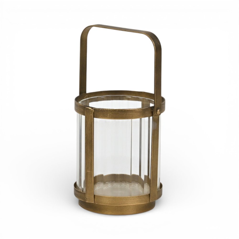 5" Gold Glass Tabletop Lantern Candle Holder