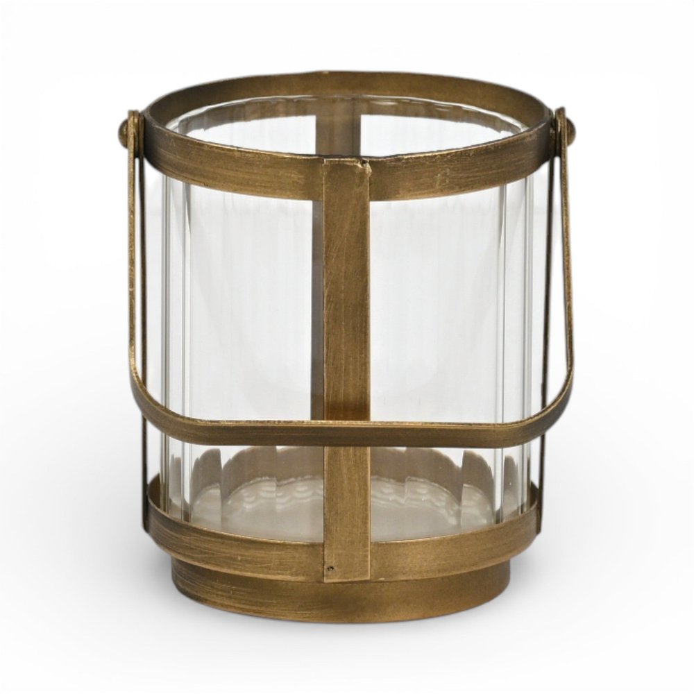 5" Gold Glass Tabletop Lantern Candle Holder