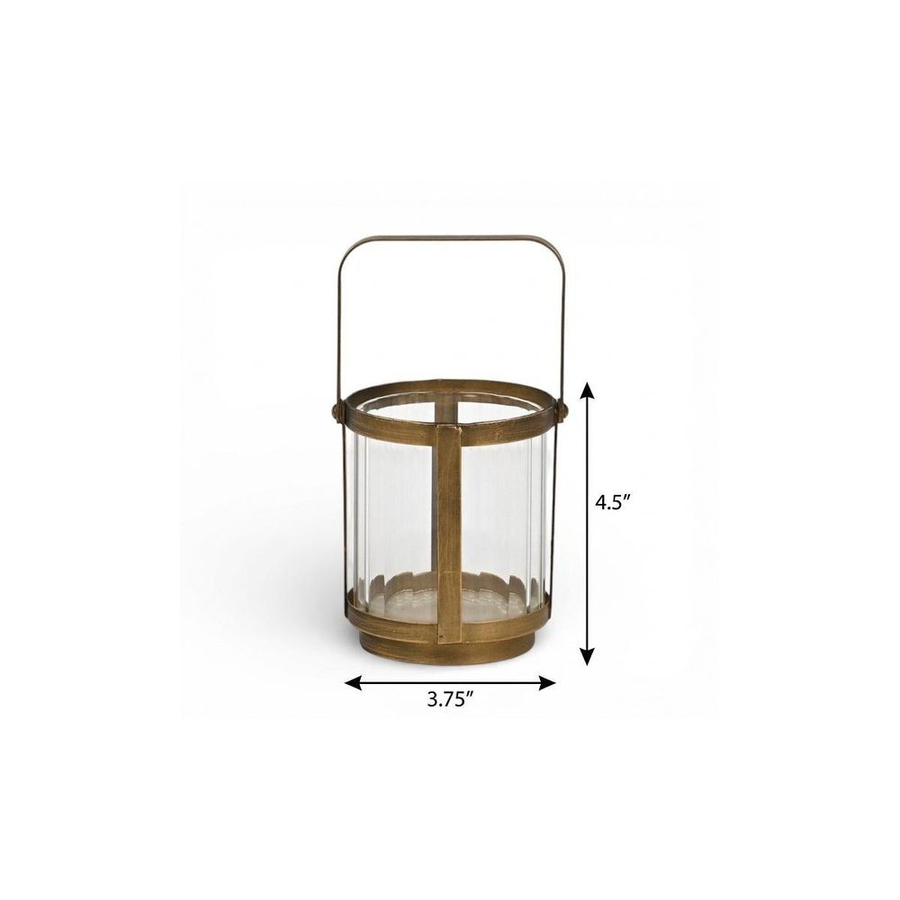 5" Gold Glass Tabletop Lantern Candle Holder