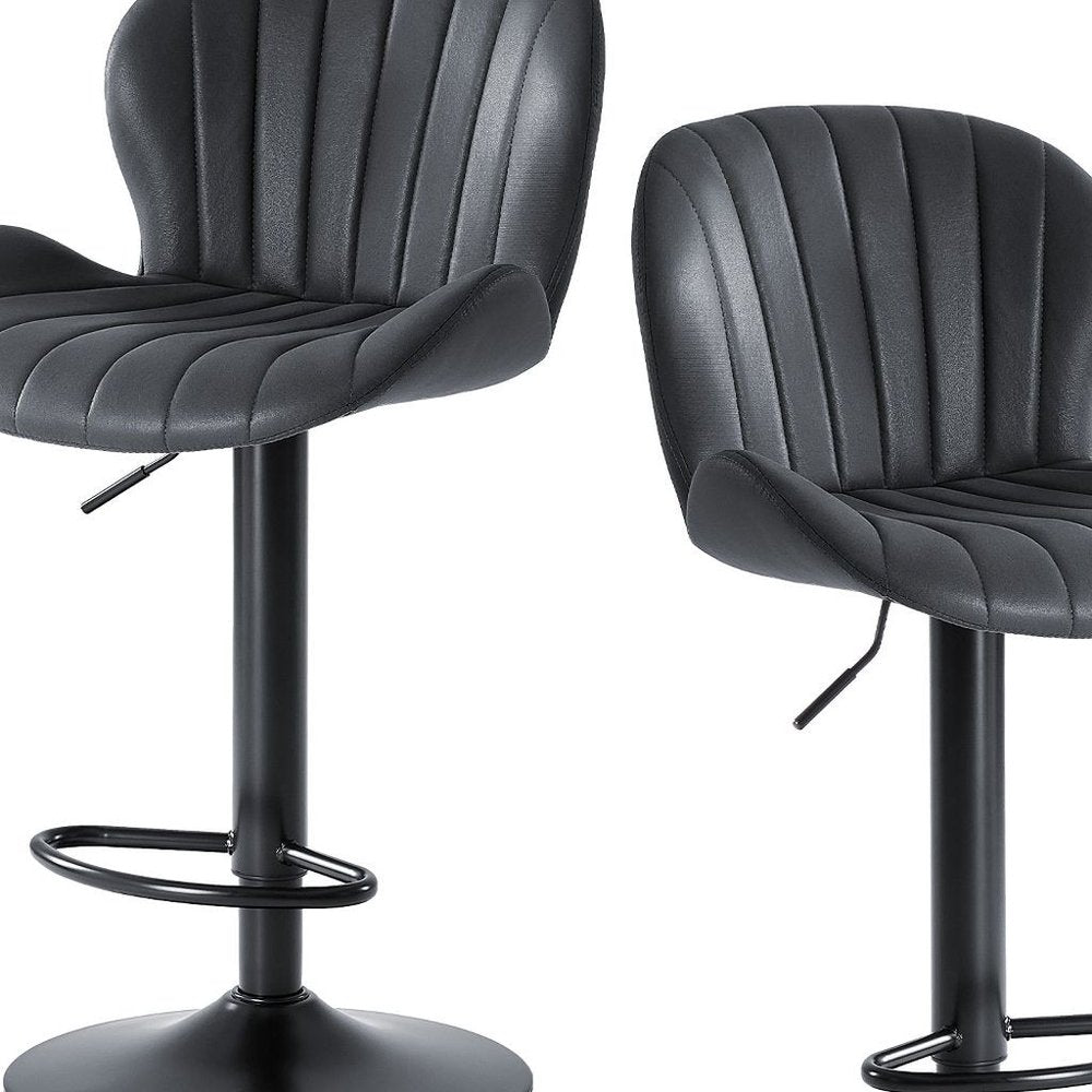 Set of Two Black Faux Leather and Aluminum Adjustable Height Swivel Bar Chairs - SKU 724338