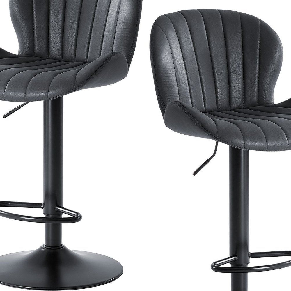 Set of Two Black Faux Leather and Aluminum Adjustable Height Swivel Bar Chairs - SKU 724338