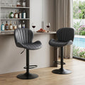 Set of Two Black Faux Leather and Aluminum Adjustable Height Swivel Bar Chairs