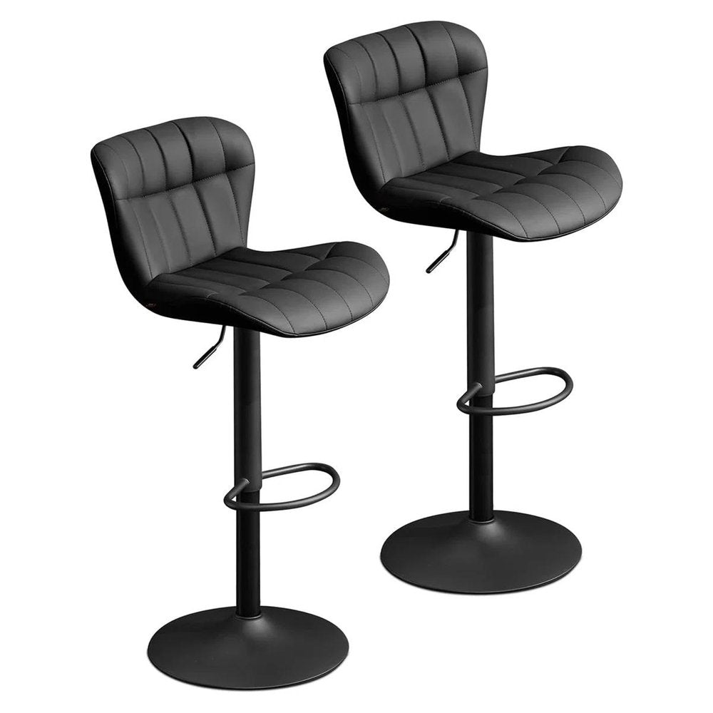 Set of Two Black Faux Leather and Aluminum Adjustable Height Swivel Bar Chairs - SKU 724338