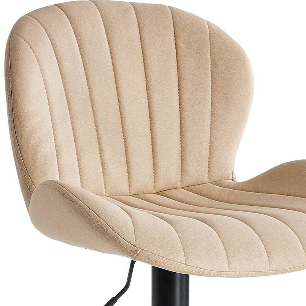 Set of Two Beige and Black Faux Leather and Aluminum Adjustable Height Swivel Bar Chairs
