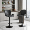 Set of Two Black Faux Leather and Aluminum Adjustable Height Swivel Bar Chairs