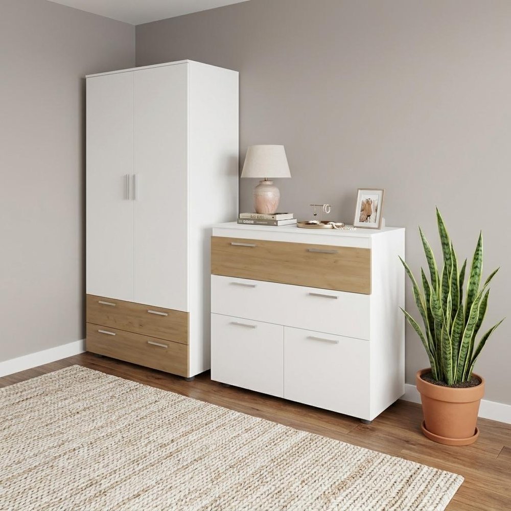 Two Piece White Bedroom Set on a white background