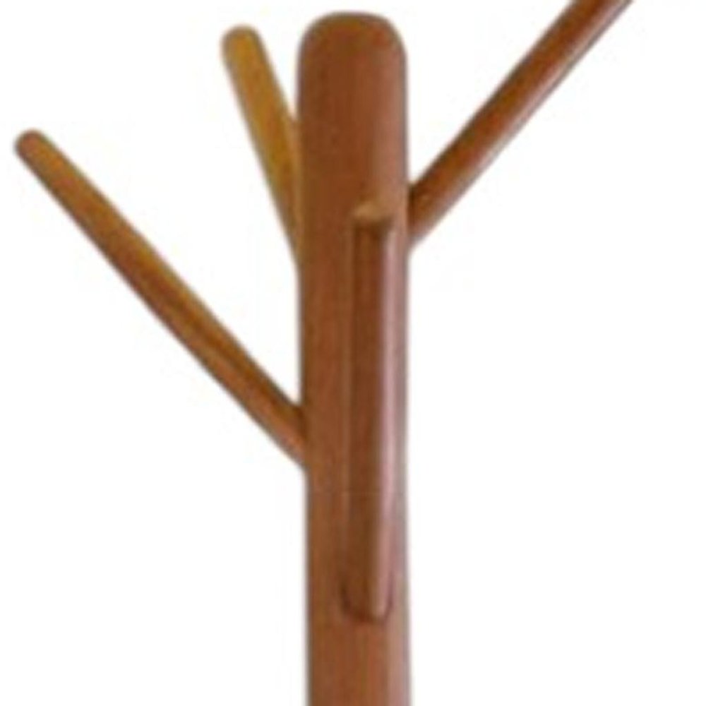 67" Brown Solid Wood Ten Hook Freestanding Coat Rack