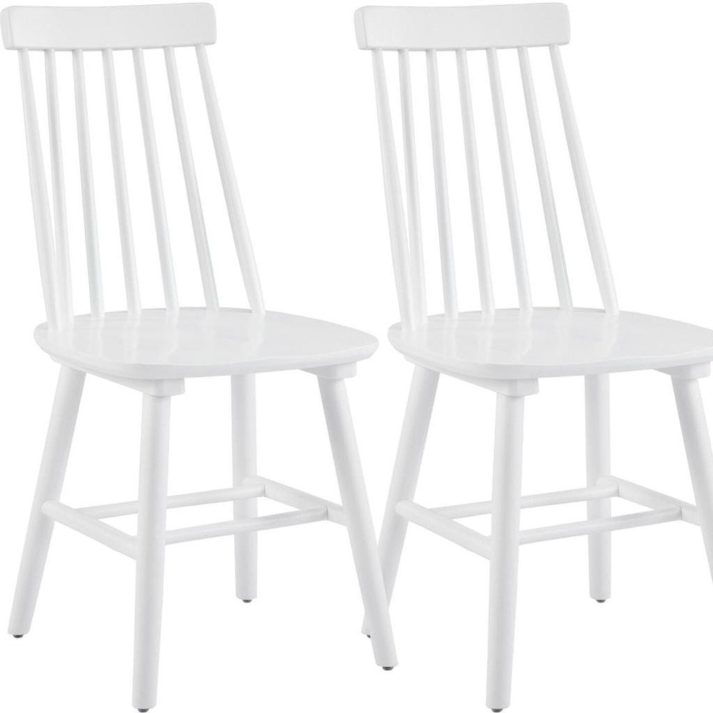 Set of Two White Solid Wood Windsor Back Dining Side Chairs on a white background