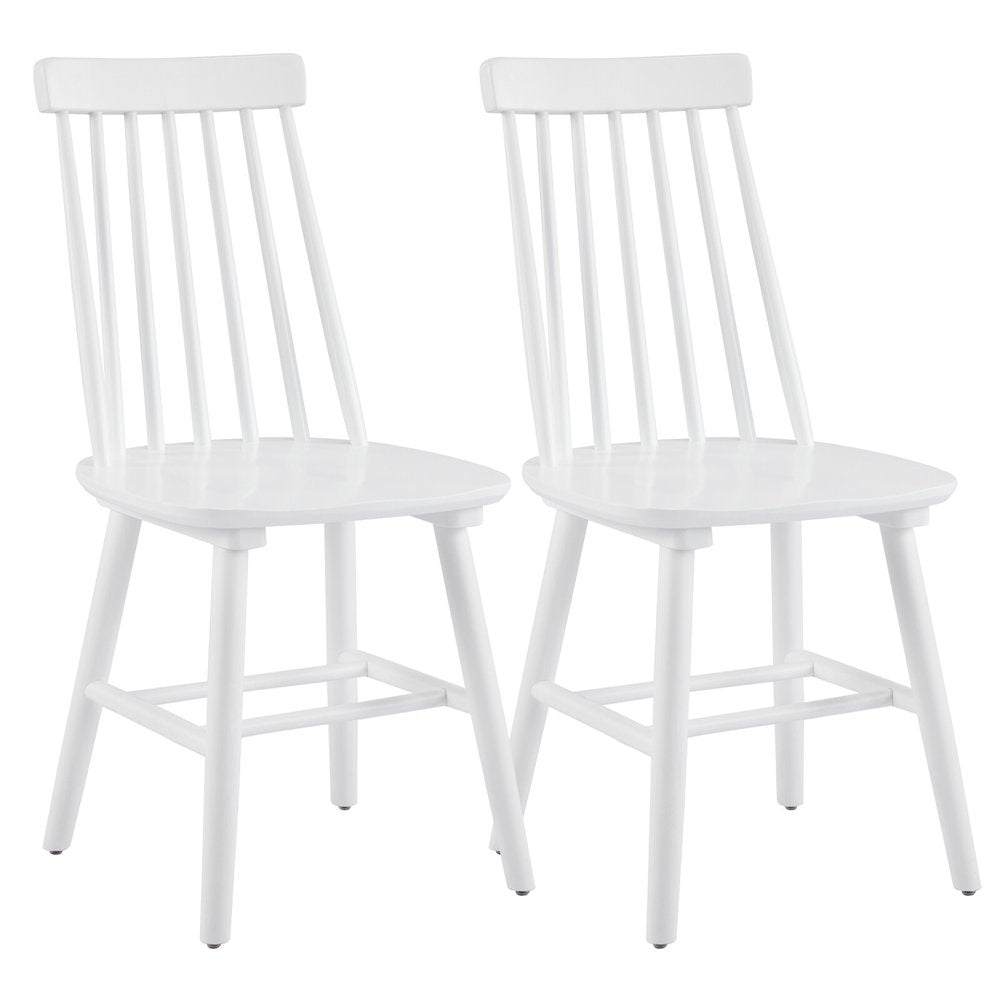 Set of Two White Solid Wood Windsor Back Dining Side Chairs