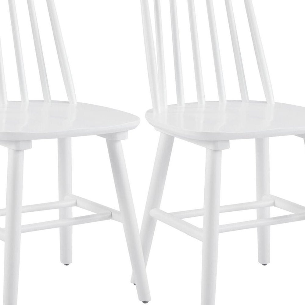 Set of Two White Solid Wood Windsor Back Dining Side Chairs on a white background
