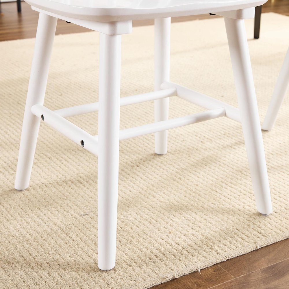 Set of Two White Solid Wood Windsor Back Dining Side Chairs