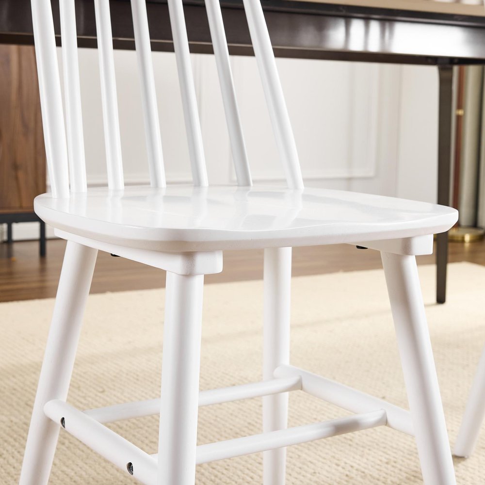 Set of Two White Solid Wood Windsor Back Dining Side Chairs