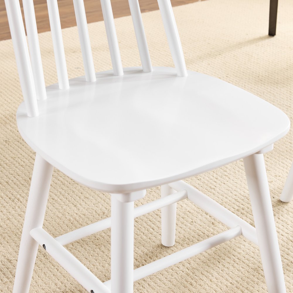 Set of Two White Solid Wood Windsor Back Dining Side Chairs