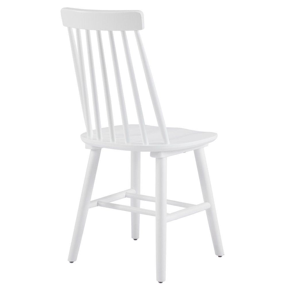 Set of Two White Solid Wood Windsor Back Dining Side Chairs