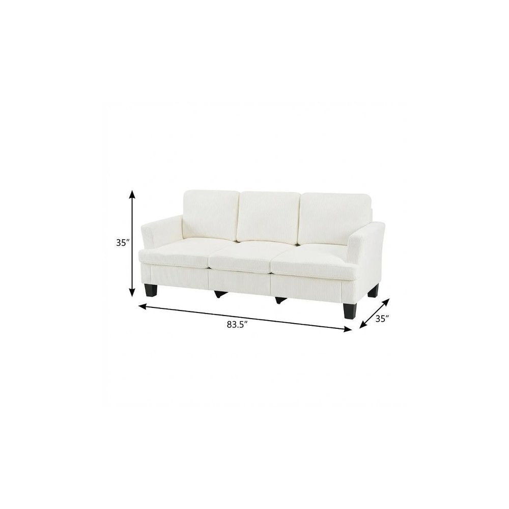 84" White Corduroy Sofa