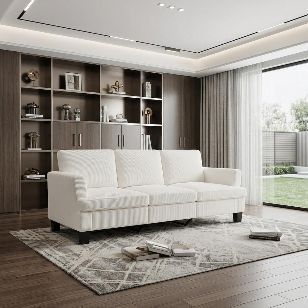84" White Corduroy Sofa
