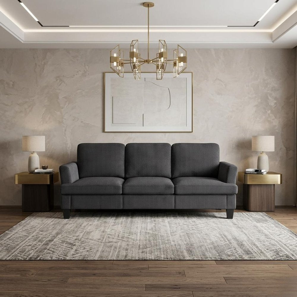 84" White Corduroy Sofa