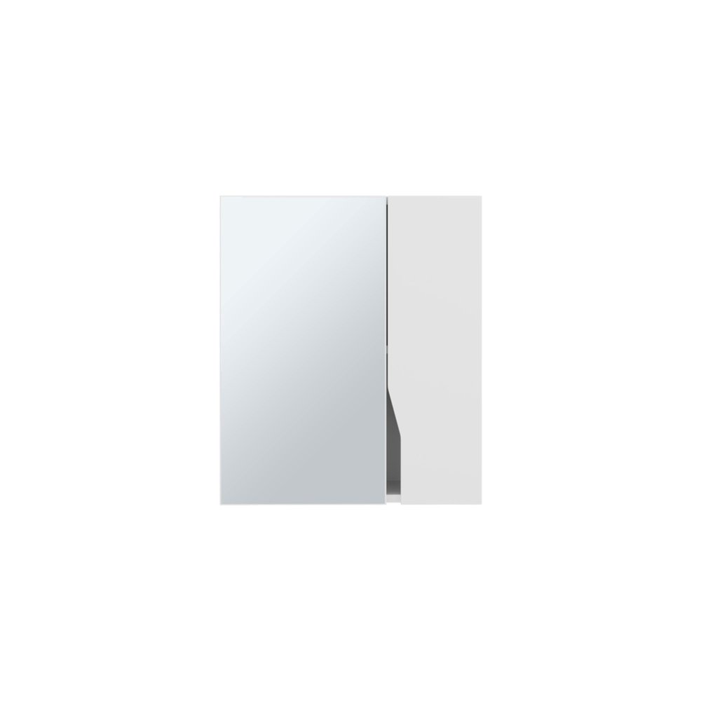 White wood double door bathroom vanity and medicine cabinet with a mirrored front, shown against a white background.