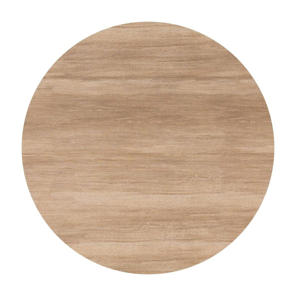 36" Natural and White Glass Wood and Aluminum Round Outdoor Dining Table. Outdoor table isolated on a plain white background, finished in white glass.