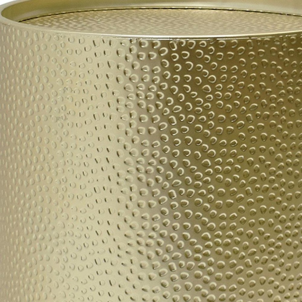 Set of Two Hammered Gold Iron Round Drum End Tables