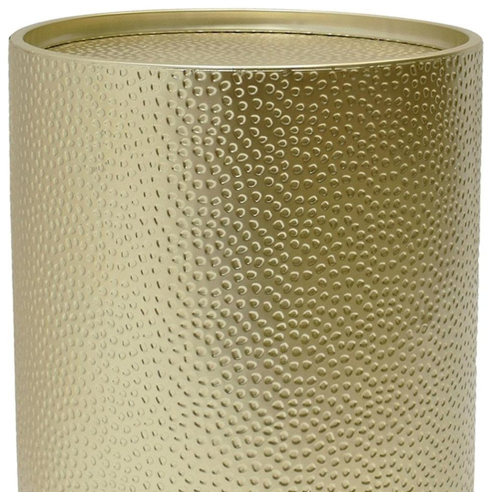 Set of Two Hammered Gold Iron Round Drum End Tables close-up detail
