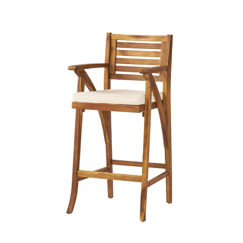 30" Natural Solid Wood Outdoor Bar Height Chair