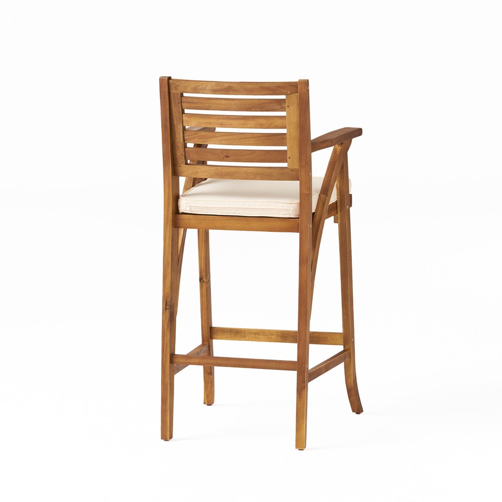 30" Natural Solid Wood Outdoor Bar Height Chair