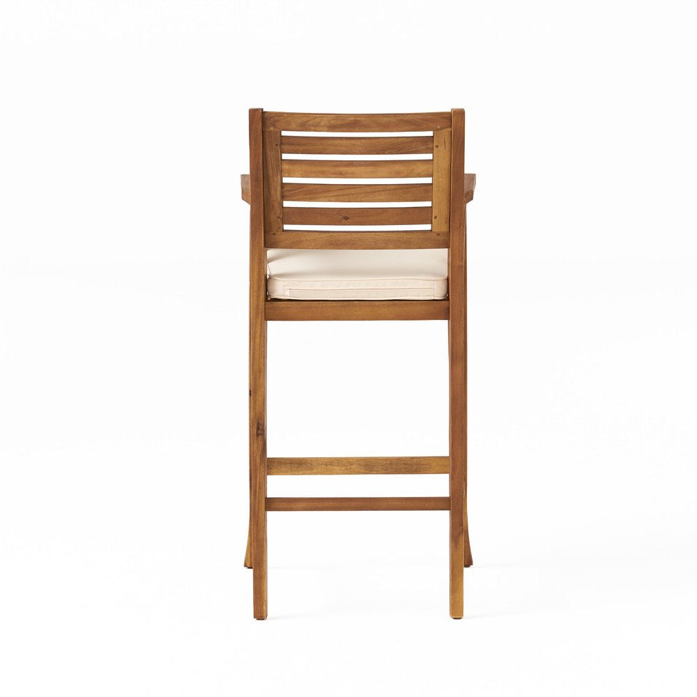 30" Natural Solid Wood Outdoor Bar Height Chair