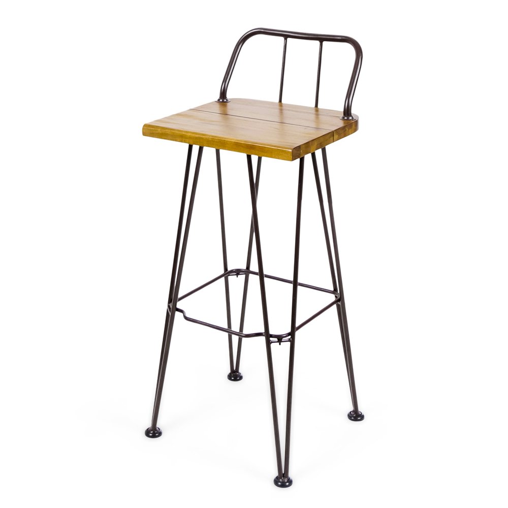 Set of Two 30" Brown and Natural Solid Wood Low Back Outdoor Bar Height Chairs