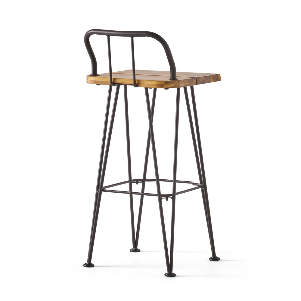 Set of Two 30" Brown and Natural Solid Wood Low Back Outdoor Bar Height Chairs