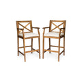 Set of Two 30" Brown Solid Wood Outdoor Bar Height Chairs on a white background