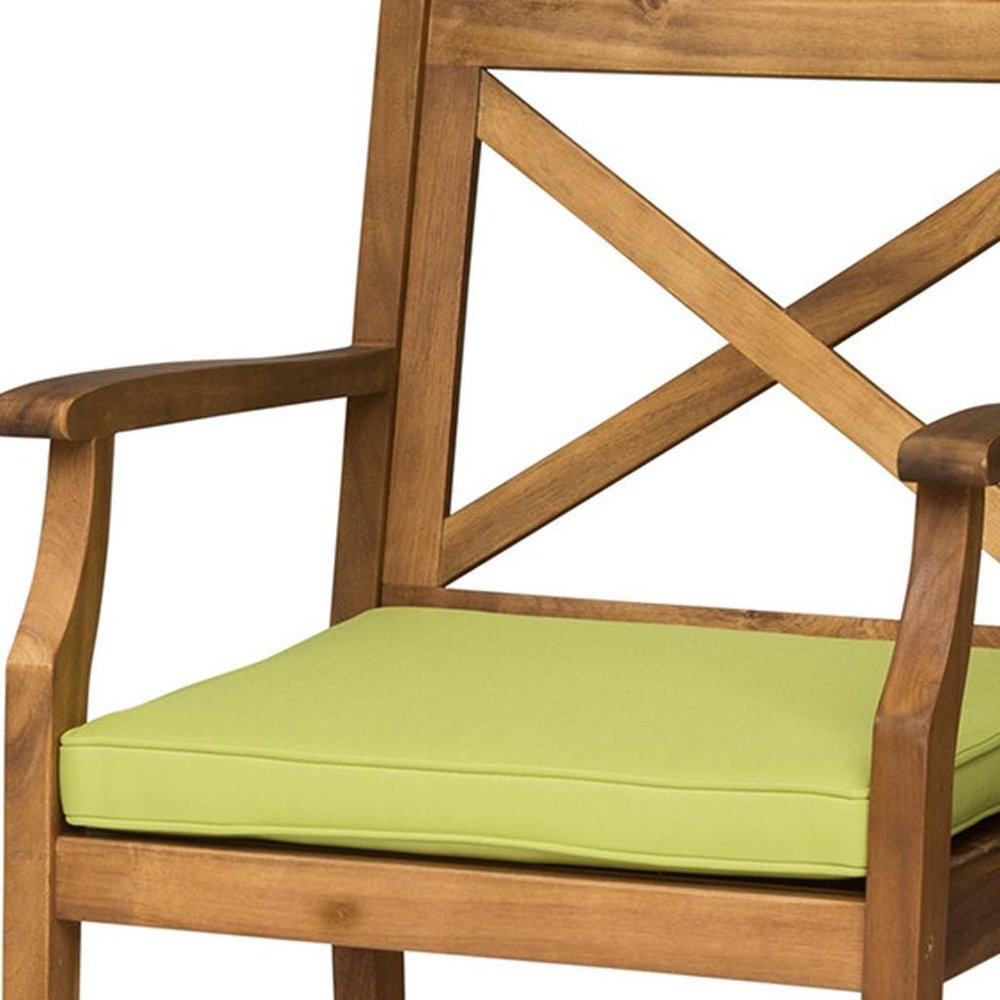 Set of Two 30" Natural and Green Solid Wood Outdoor Bar Height Chairs