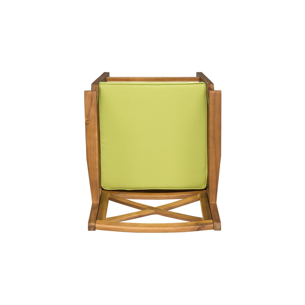 Set of Two 30" Natural and Green Solid Wood Outdoor Bar Height Chairs