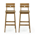 Set of Two 30" Brown Solid Wood Outdoor Bar Height Chairs on a white background